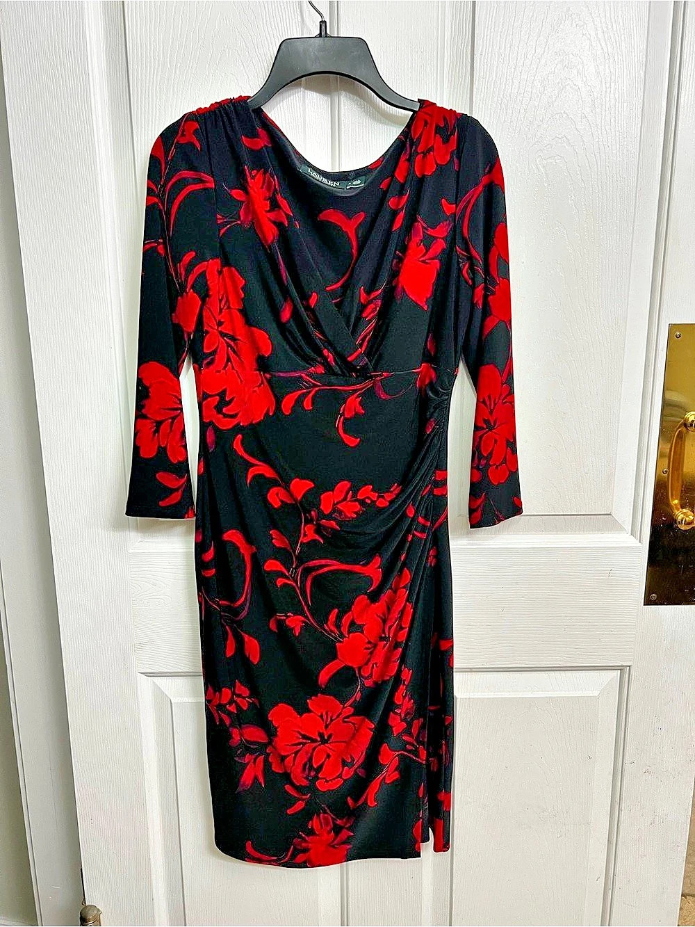Lauren Ralph Lauren Floral Midi Dress Black & Red Size 8